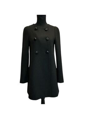 Zara basic black double breasted pea coat long sleeve Sz S fall winter classy